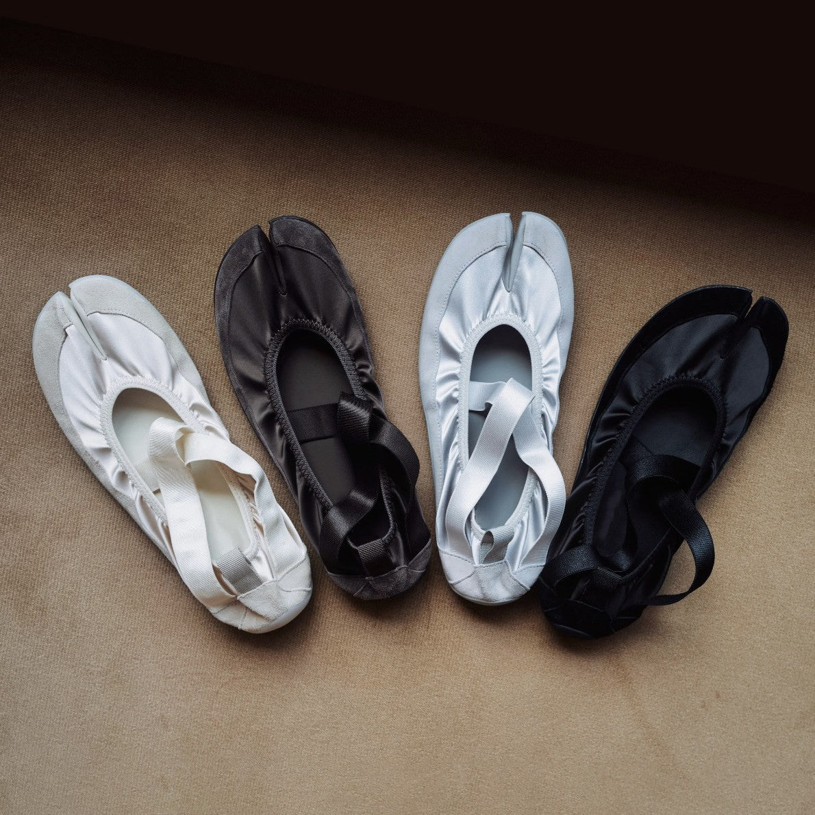 Satin Colorblock Open-toe Stretch Cross-Strap Flat Ballet Flats Pour Femmes