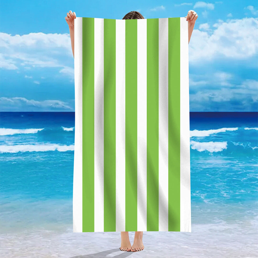 Velours à face unique Personnalisé modèle rayé Serviette de bain de plage Microfibre