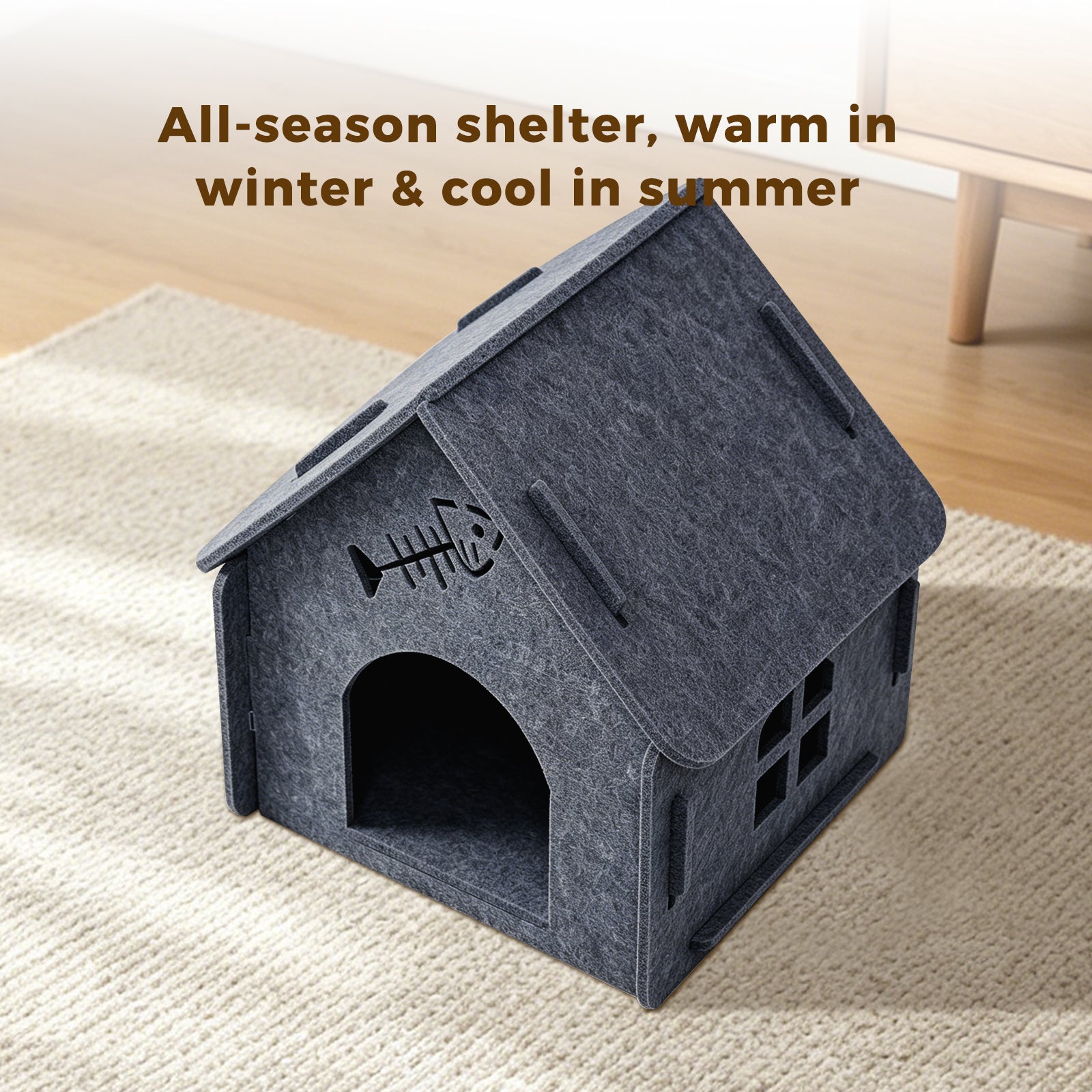 Maison pour chat d'intérieur en feutre, style petite chaumière