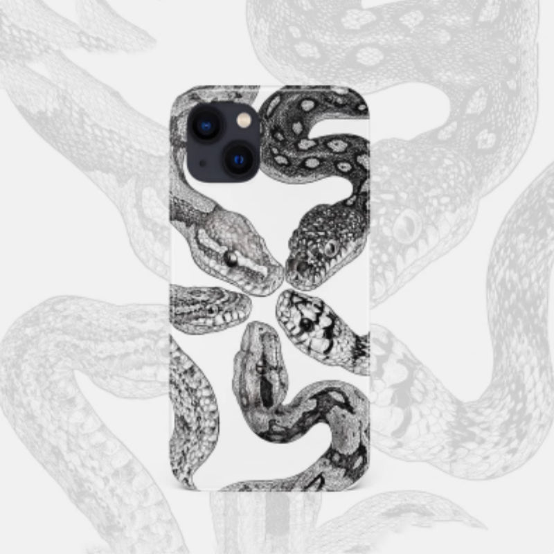 Cas de téléphone d'illustration Python rétro Niche noir et blanc