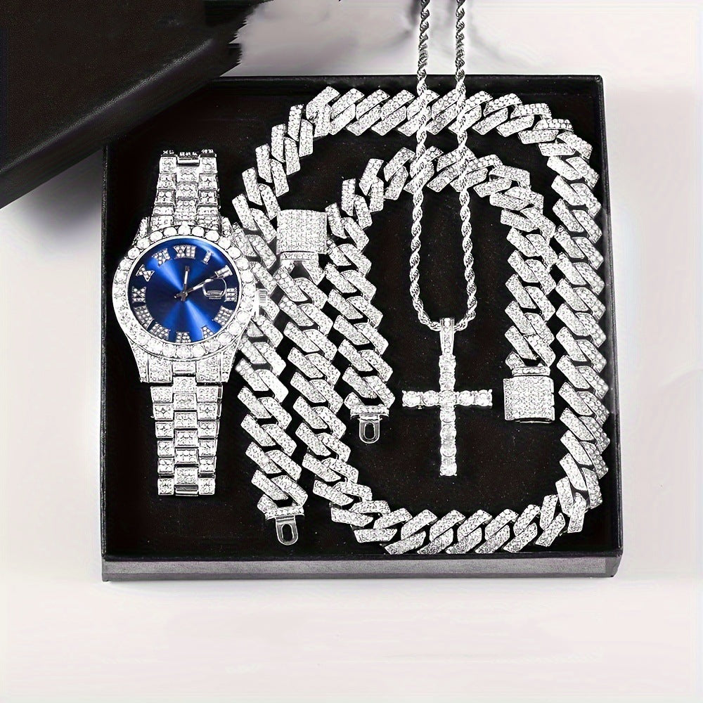 Diamond Ceinture en acier de luxe Quartz montre bracelet cubain