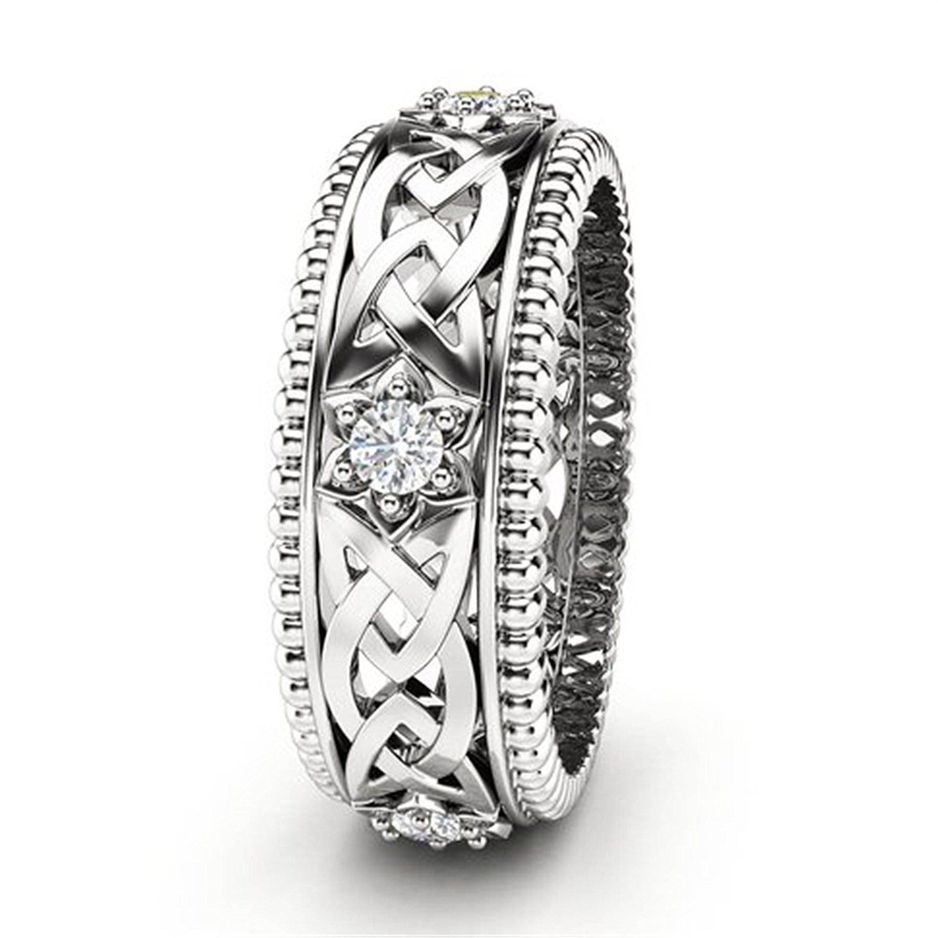 14k anneau de diamant blanc plaqué bague de mariage motif creux