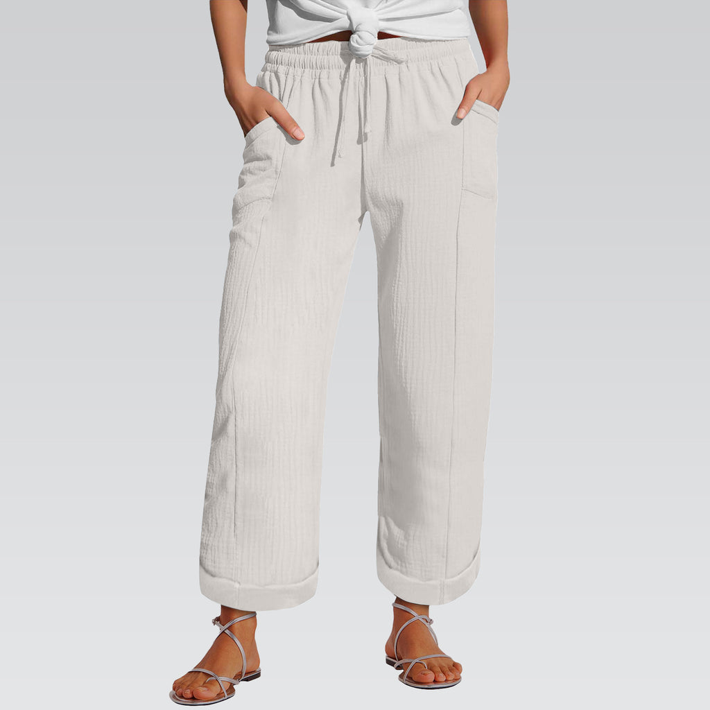 Pantalon à large jambe à ceinture haute taille pour femmes
