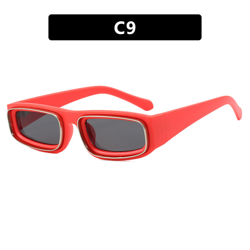 Lunettes de soleil carrées à cadre étroit double cercle