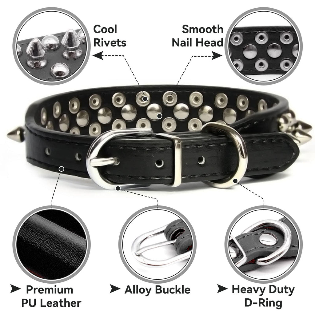 Petit collier de chat de chien noir Spiked pour petits chiens moyens Garçon Homme - pupp réglable