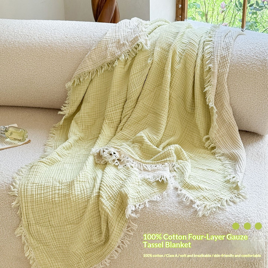 Cotton monocolore Couverture à quatre couches Gauze Tassel