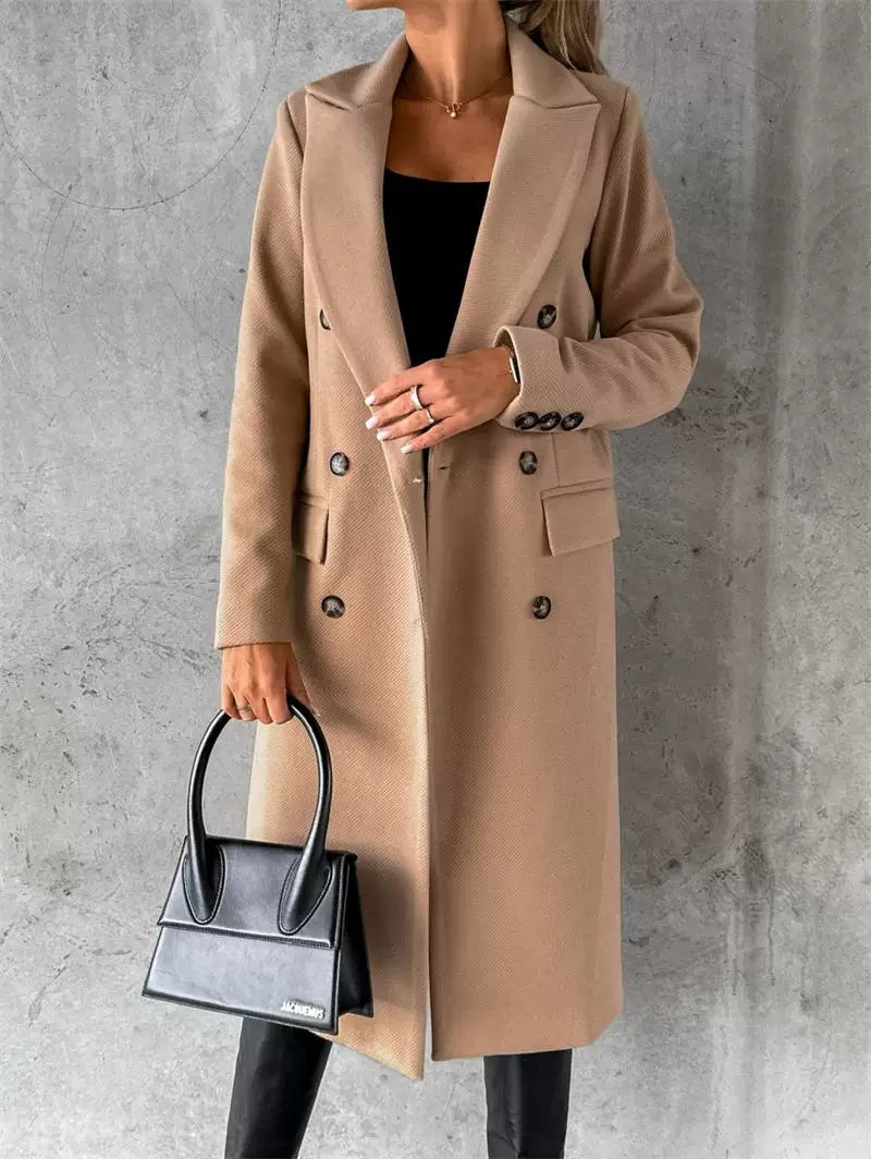 Automne Hiver Solid Long Woolen Manteau Mode Femmes Veste