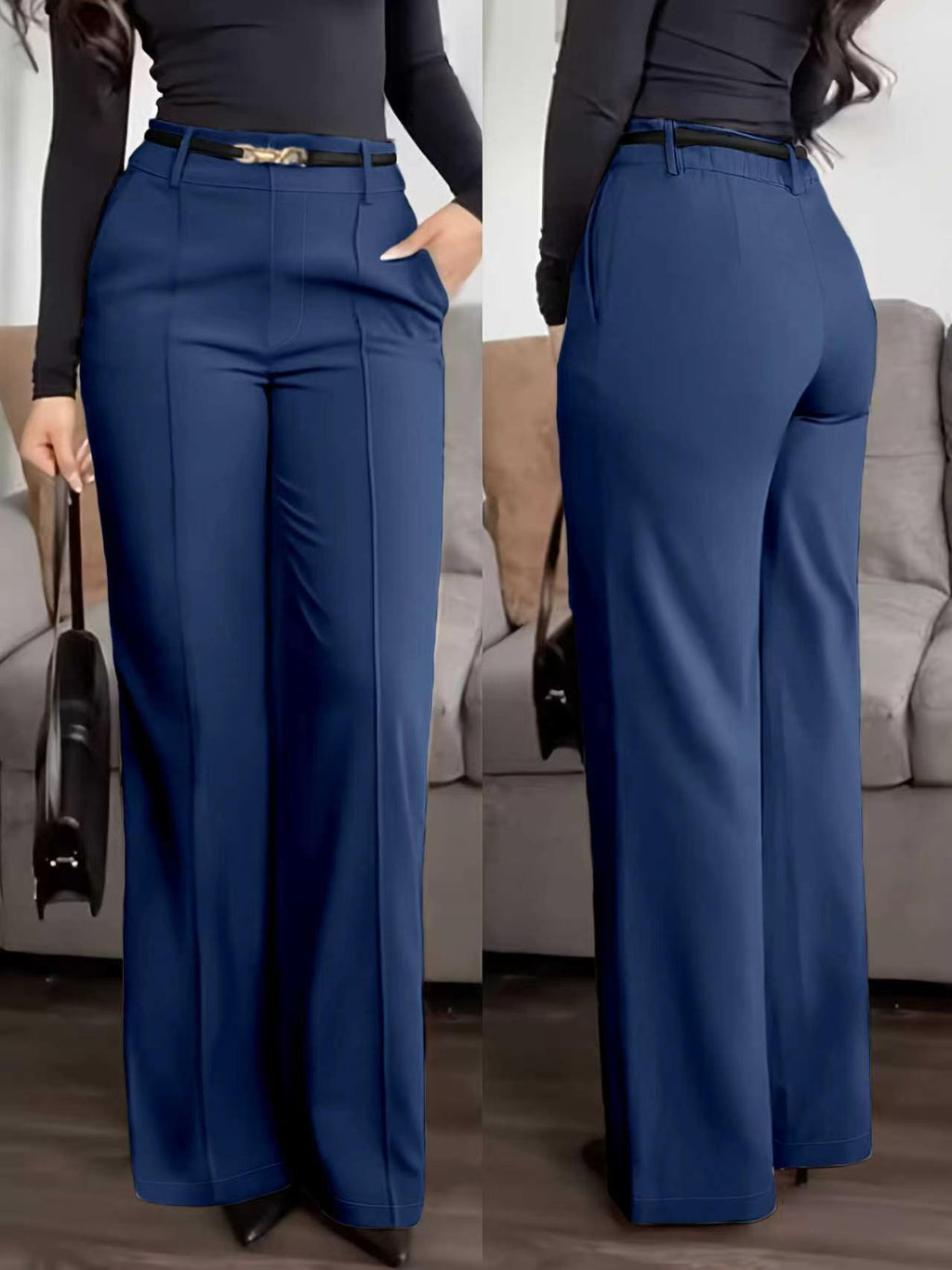 Pantalons à fermeture éclair de couleur solide avec poches