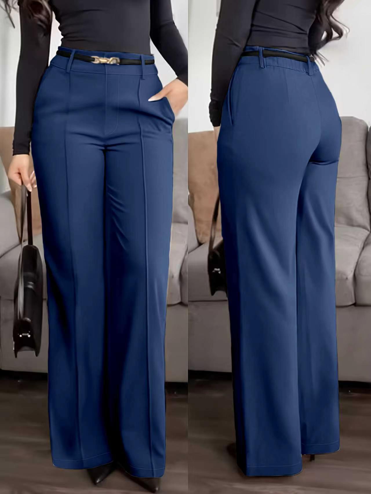 Pantalons à fermeture éclair de couleur solide avec poches