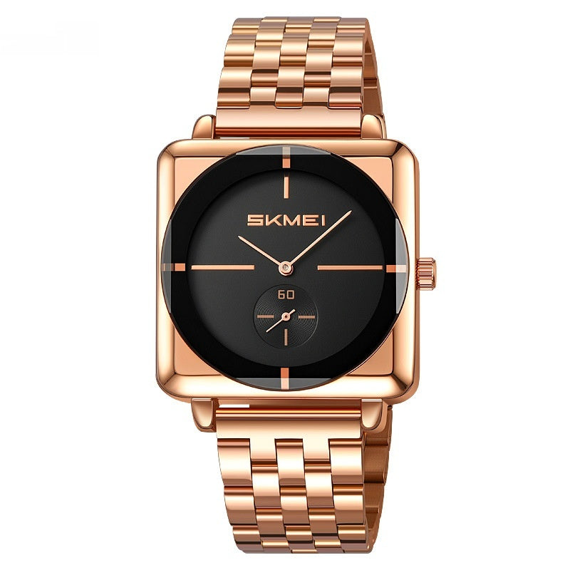 Square Steel Band Stylish Standalone Seconds Subdial with Two Hands Solid Steel Band Quartz