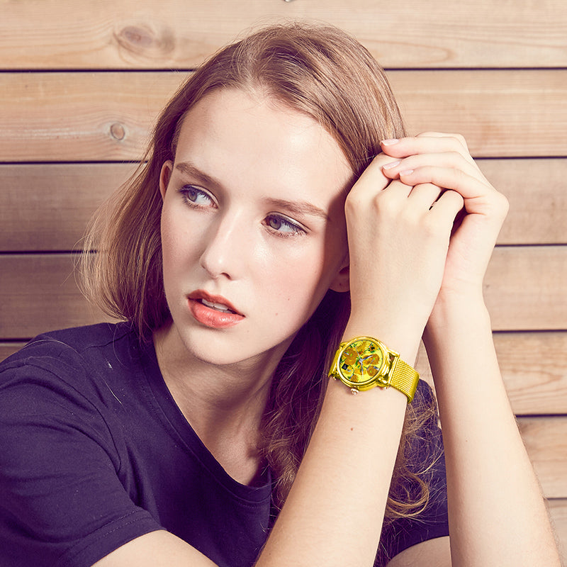Van Gogh Montre Quartz Femme 3D imprimé peinture à l'huile Cadran Bracelet en acier tournesols