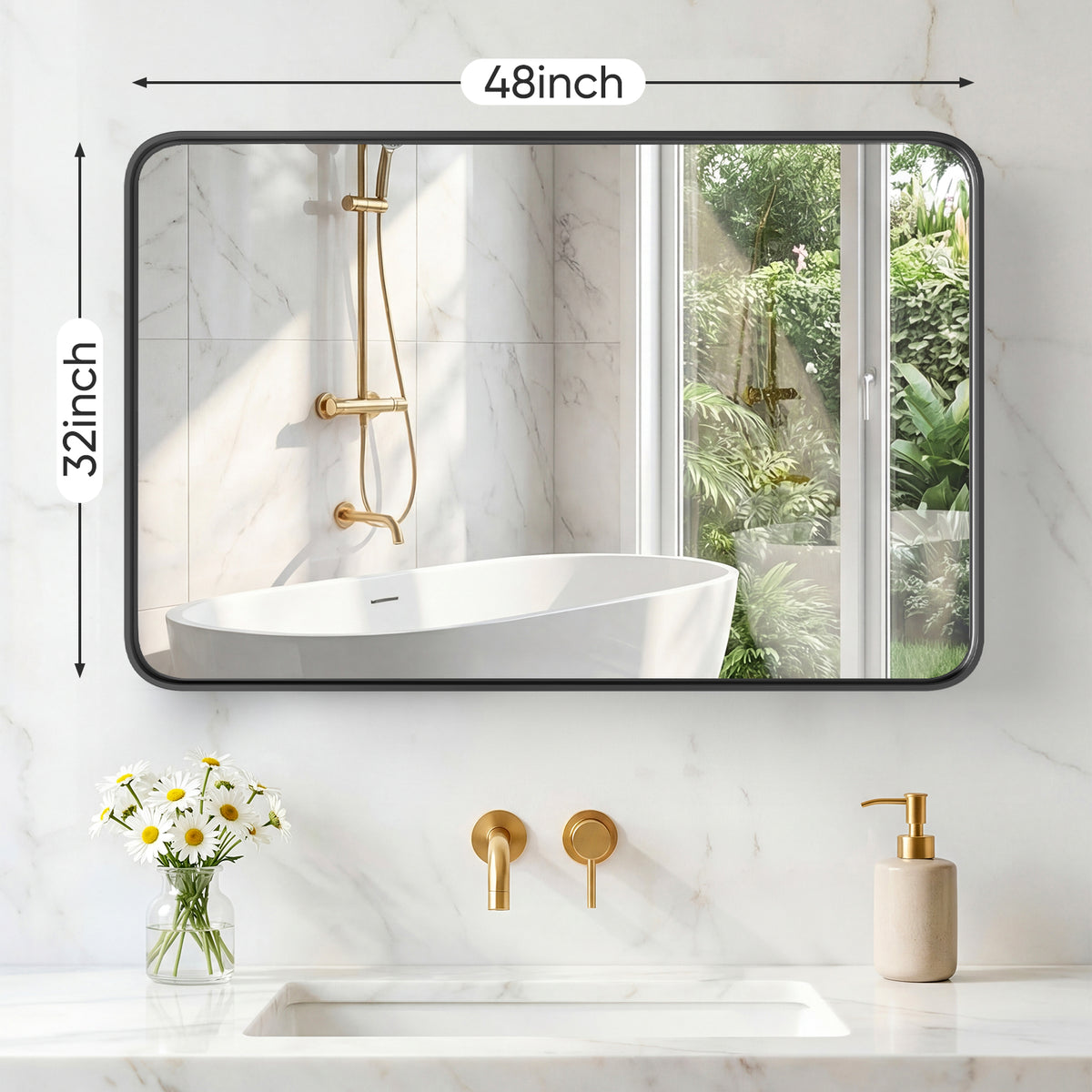Miroir mural avec cadre en métal rectangulaire