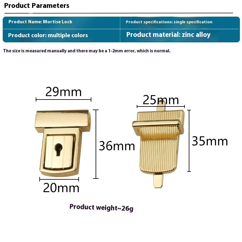 Light Gold Silver Gun Black Lock Box and Bag Hardware Accessoires Mortise Lock
