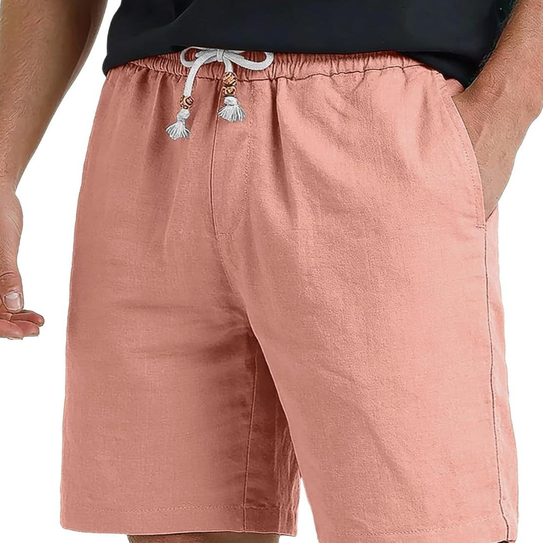 Short casual de poche en coton et en lin pour hommes