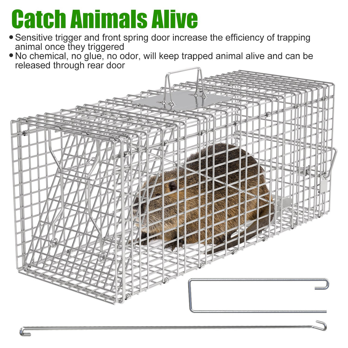 1Pc Cage de piège de chat humain avec des gants imperméables Catch Release Live Animal Rodent Cag