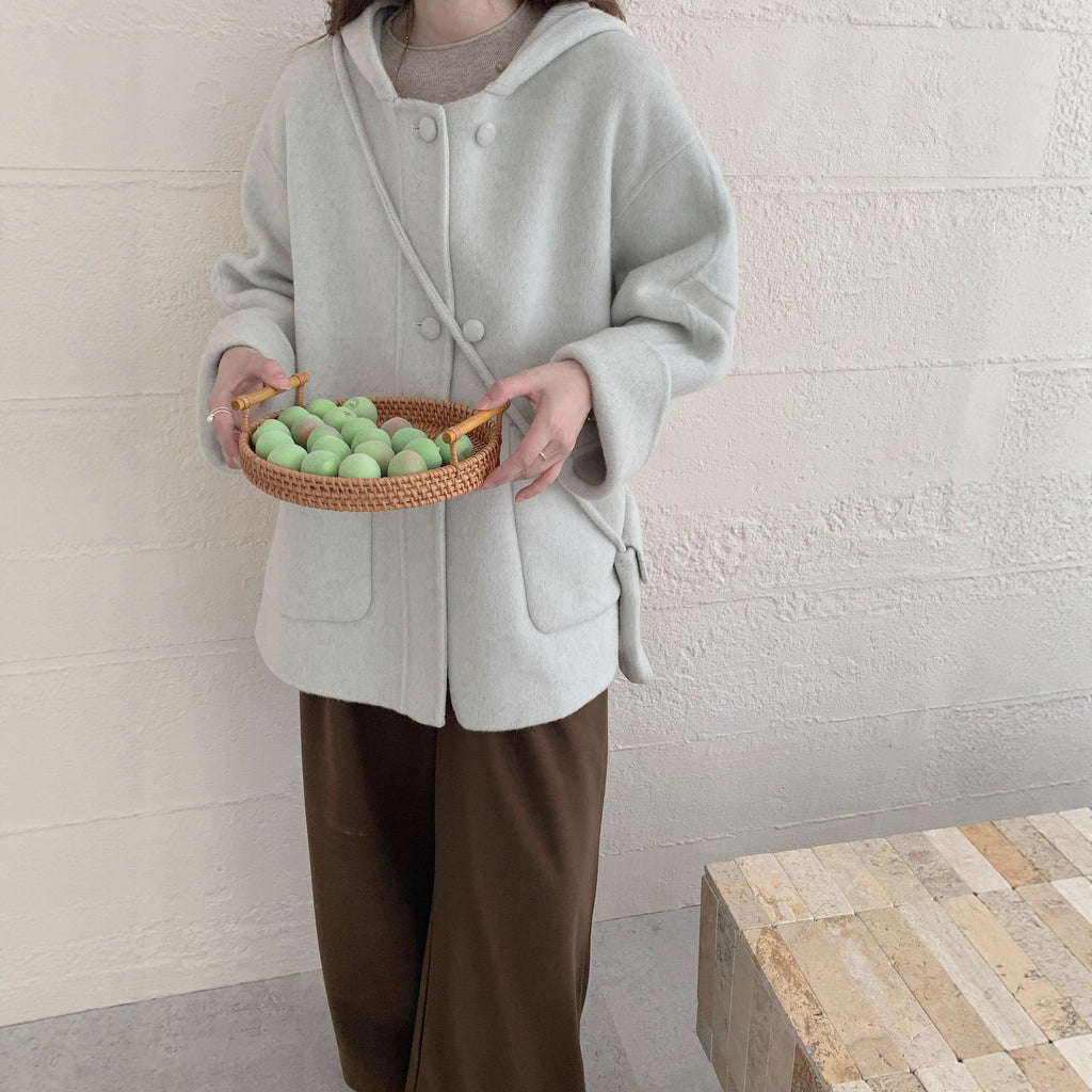 Manteau en laine à capuche alpaga