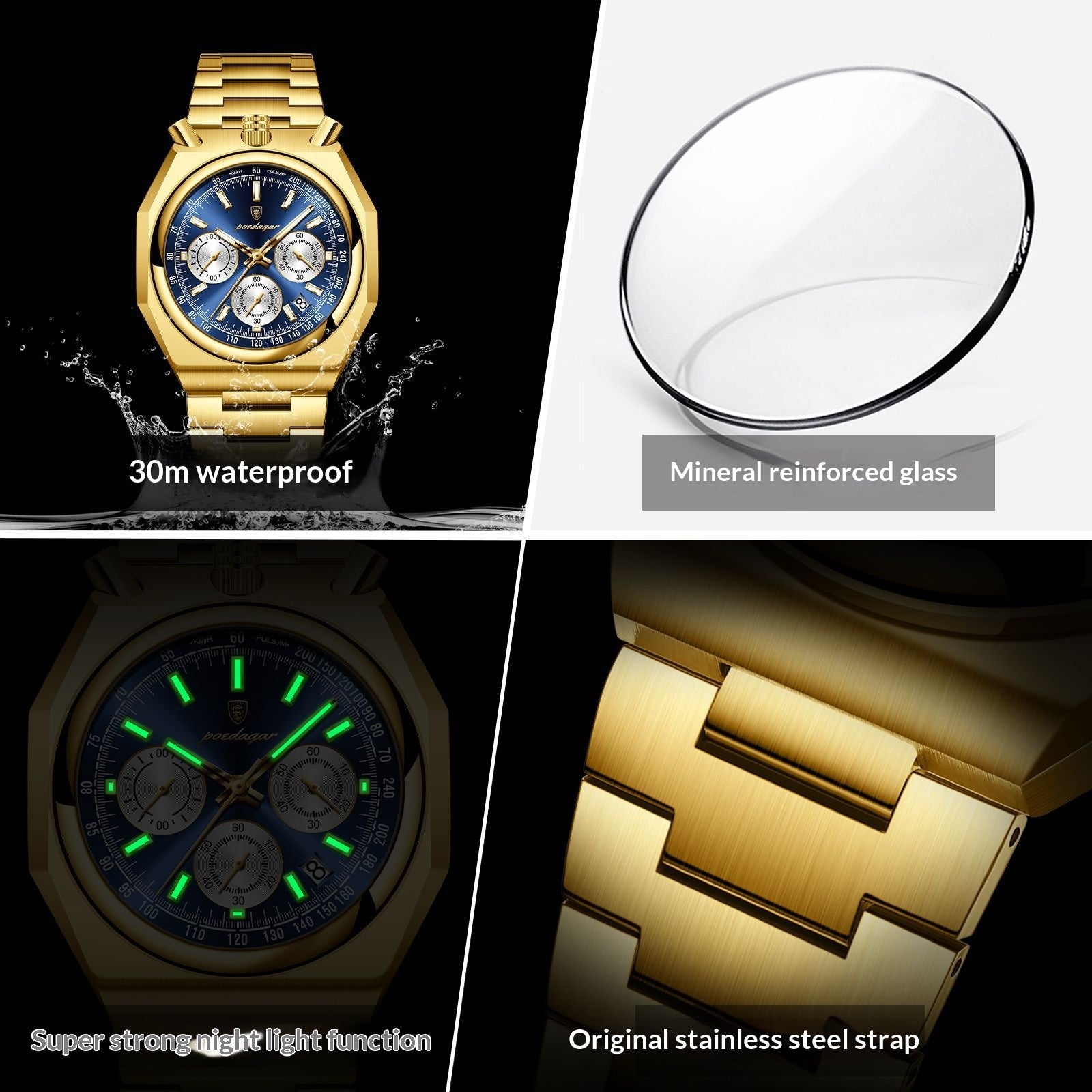 Imperméable Montre homme mode Montre Quartz multifonction