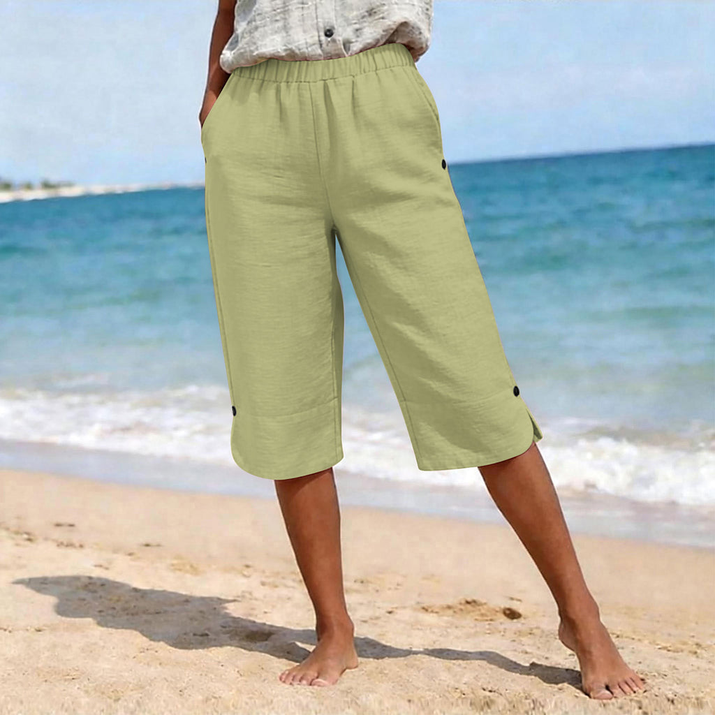 Pantalons casuals élastiqués pour dames Été High-waist