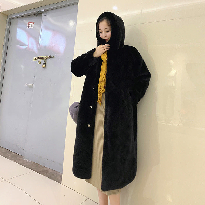 Manteau à capuche en peluche, épaissé, pour femmes