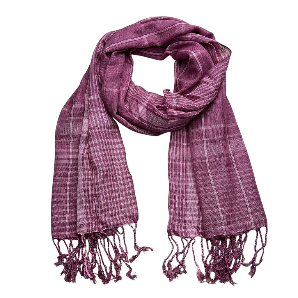 2pcs Block couleur brillante Fuchsia Yarn-Dyed écharpe