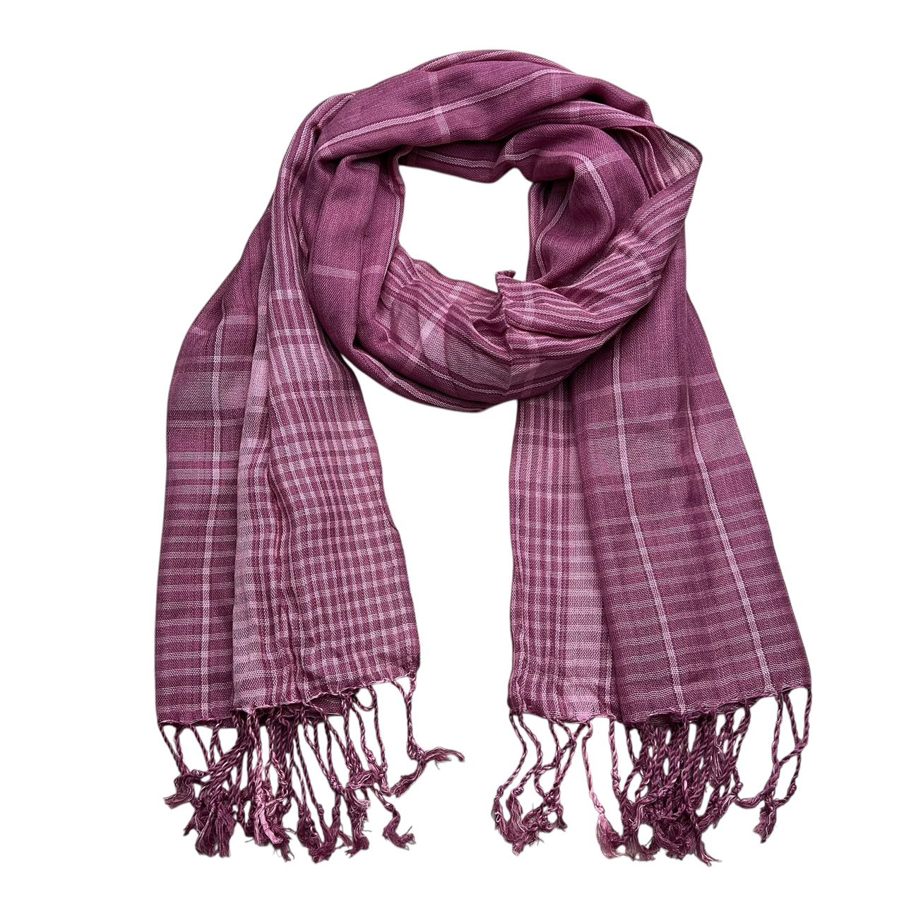 2pcs Block couleur brillante Fuchsia Yarn-Dyed écharpe