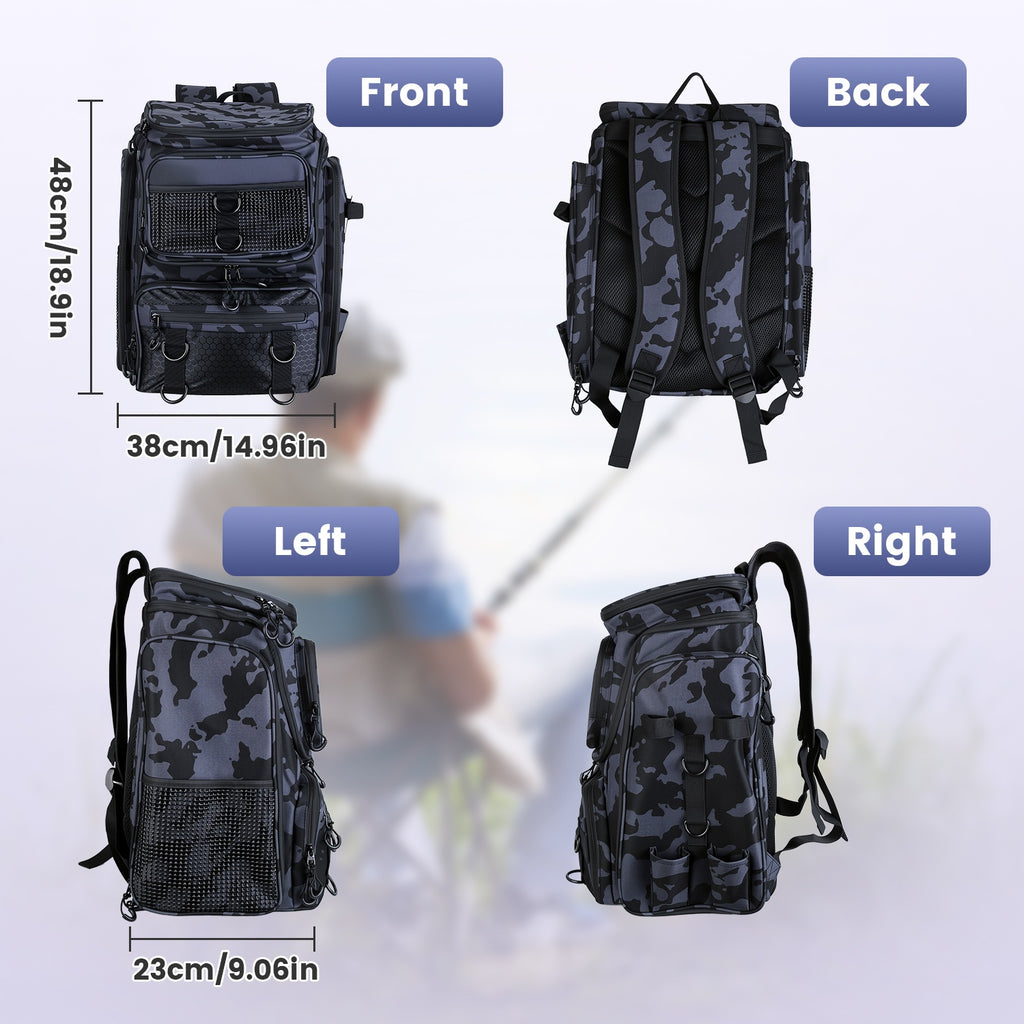 42L 11Gal sac à dos de pêche grande capacité de pêche sac de rangement avec porte-rodes 16 P