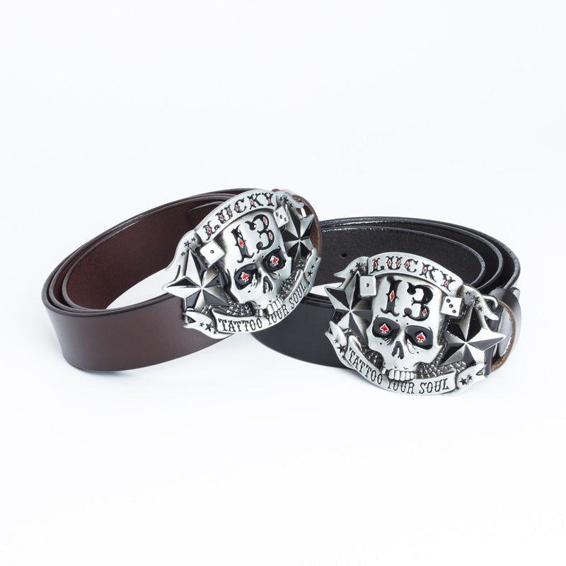 Trendy Ceinture en cuir homme Skull Skateboard Buckle