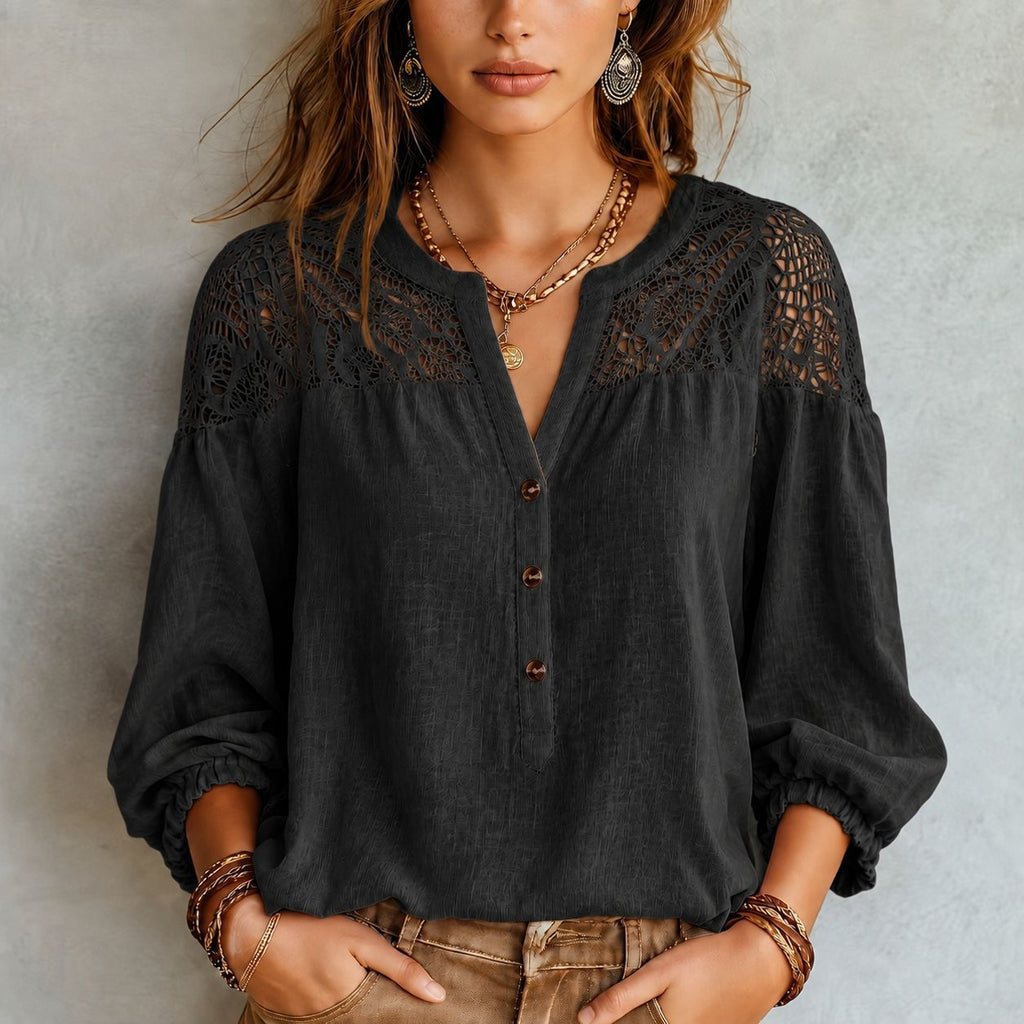 Blouse de dentelle brodée de style français pour femmes