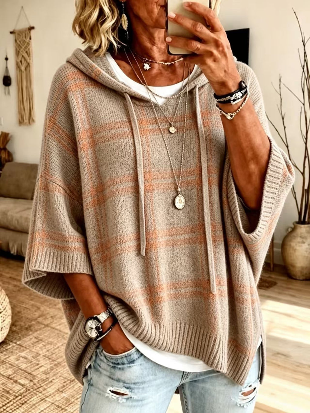 Chemise à capuche tricotée pour femmes