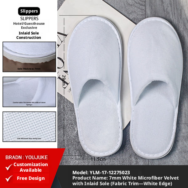 Pantoufles jetables de l'hôtel-une paire de velours-blanc-1