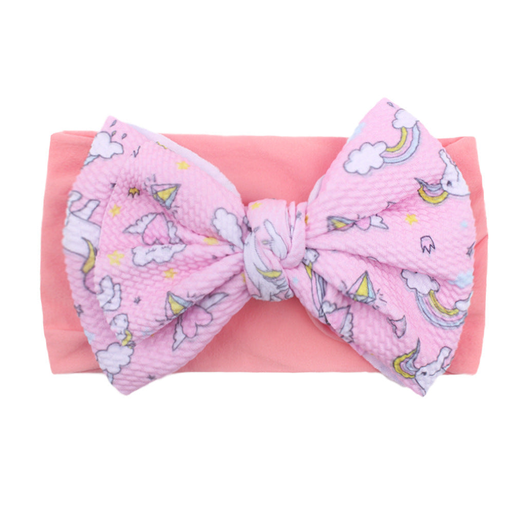 Bande de cheveux en nylon Bow Baby Cute Soft Bow Bandeau imprimé Baby Headcarf