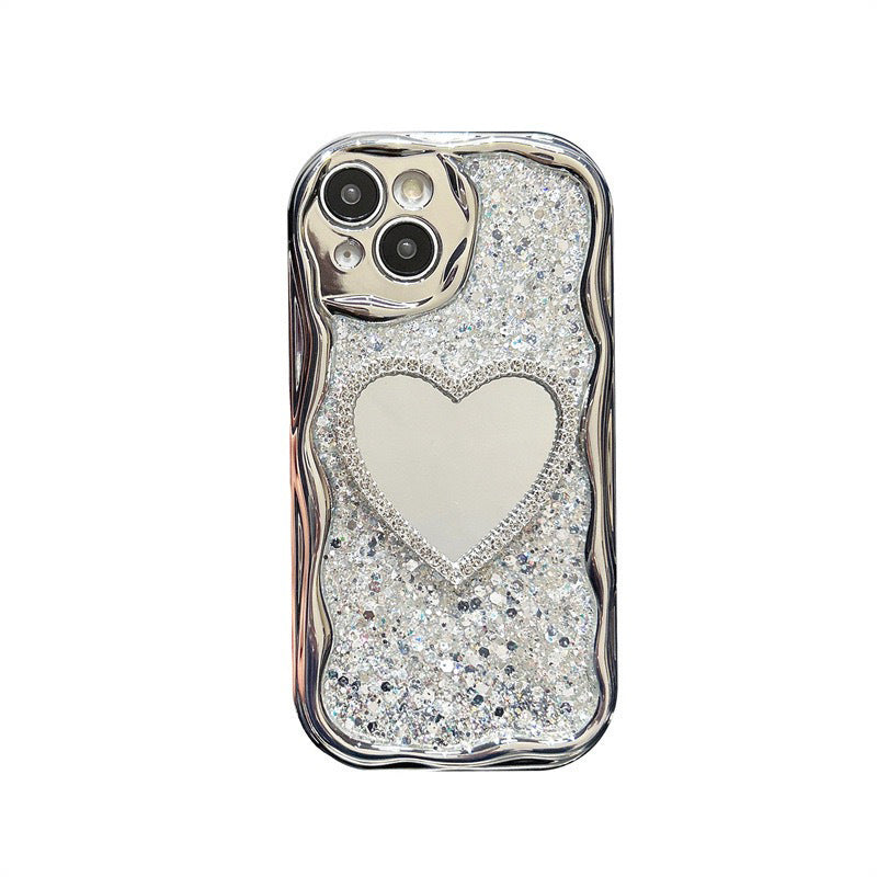 Miroir en forme de cœur Paillettes High Sense Ins Coque téléphonique