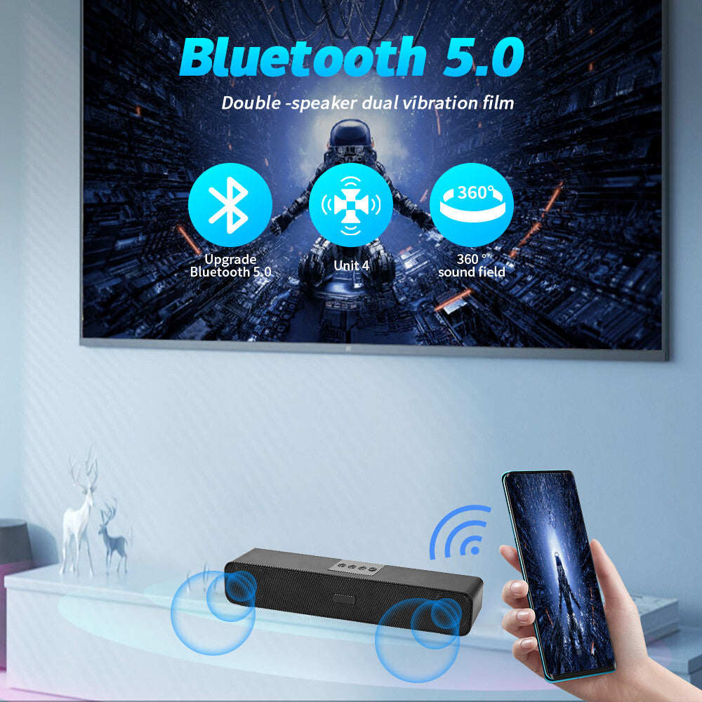 Bluetooth Sound Bar TV sans fil Soundbar 3D Home Theater Subwoofer 2 SpeakersUK