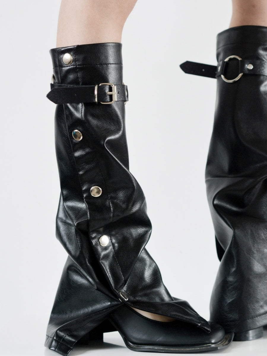 Y2K Millennium Style Personnalisé Cuir Noir Jambe Warmers
