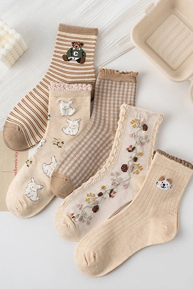 5 paires de chaussettes pour femmes à motif confortable doux porter quotidiennement