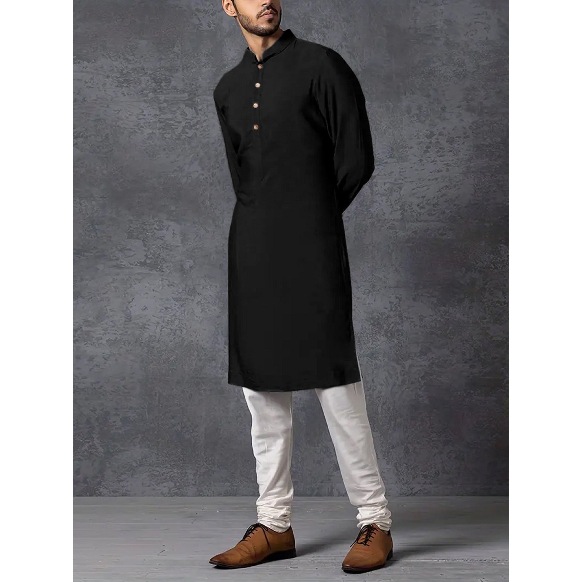 Robe de collier de stand d'affaires Slim Fit Casual Slim Sleeve, couleur solide pour homme
