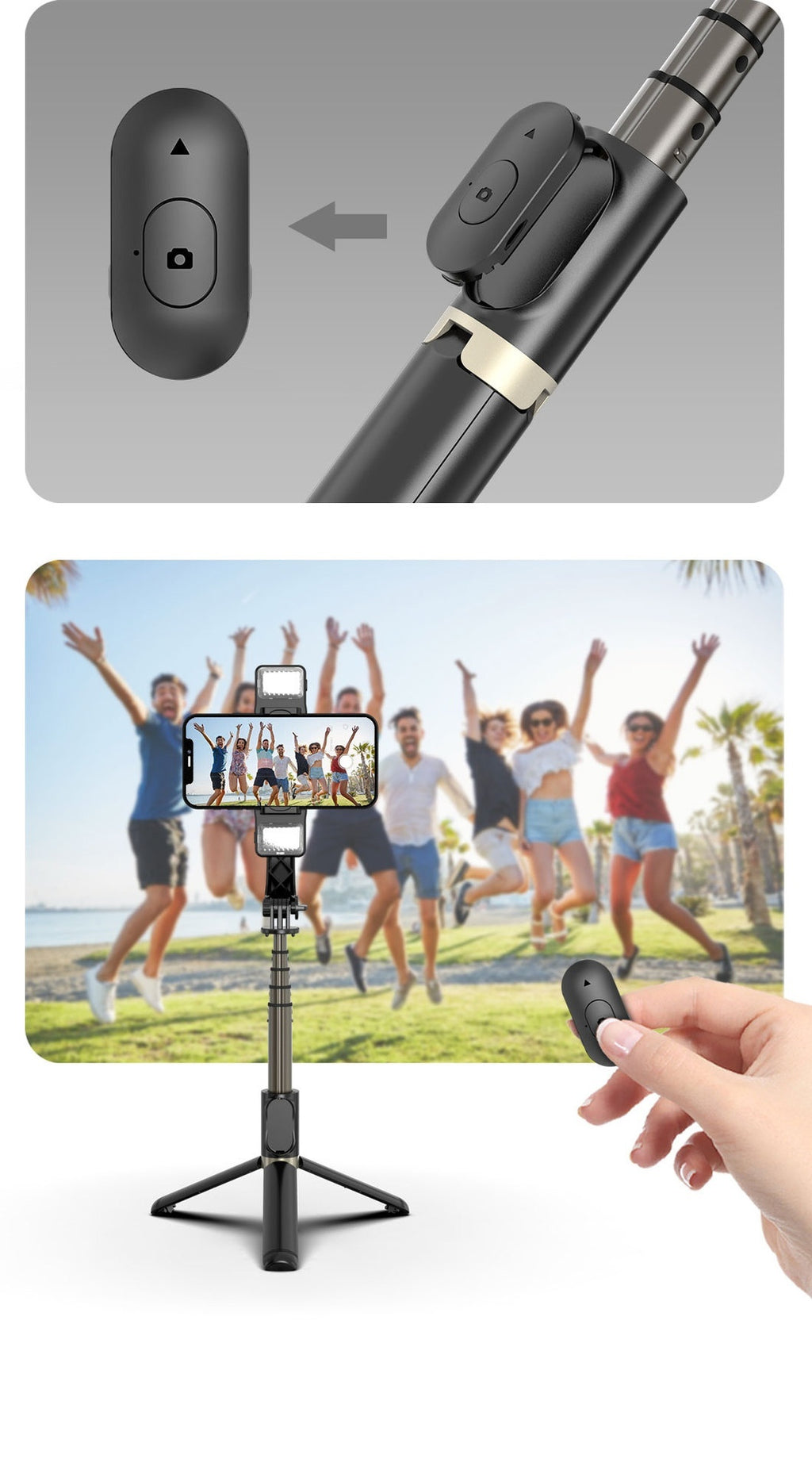 Stabiliseur Gimbal portatif avec double éclairage de remplissage Selfie Stabiliseur à axe unique Smart