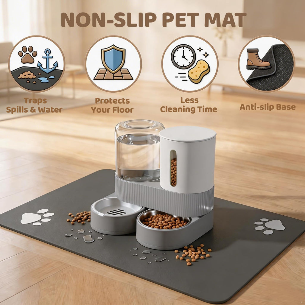 Gravity Cat Feeder 2 Pack Automatic Food Feeder and Water Dispenser Set Detachable Pet Bow