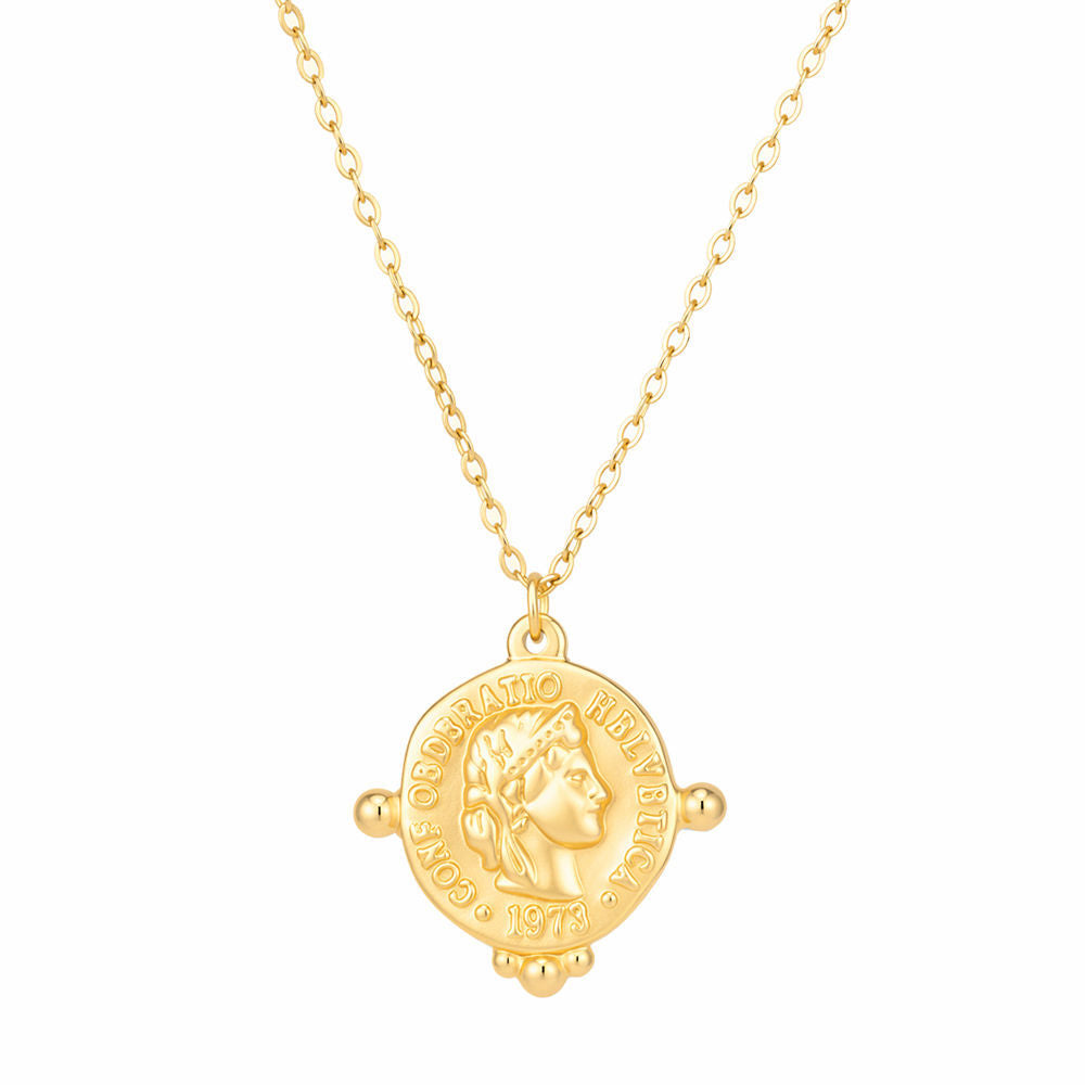 Collier vintage en acier inoxydable plaqué or géométrique