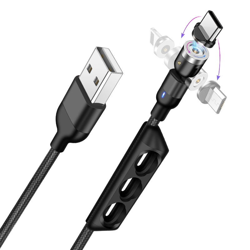 Aspiration magnétique d'orme plate Charge rapide 540 degrés Câble de données 3 en un