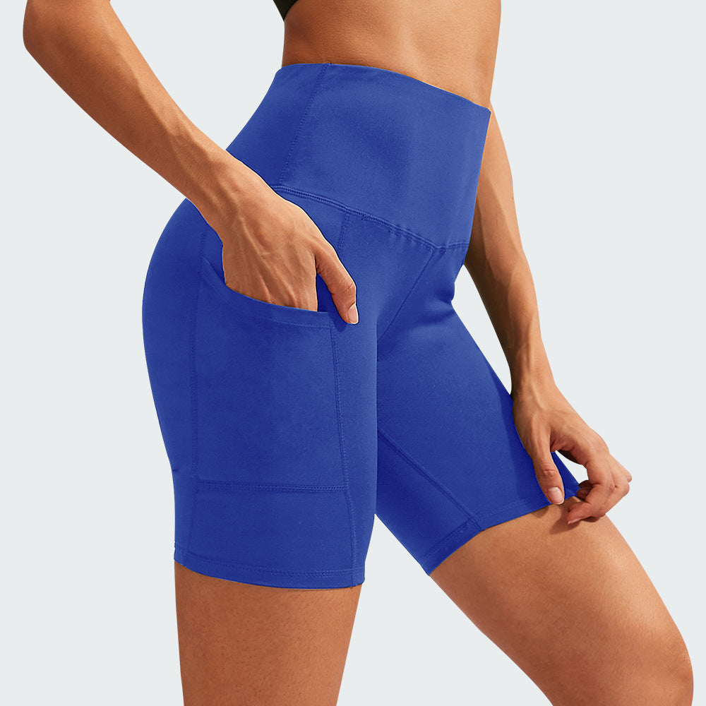 Shorts de yoga haute taille pour femmes Diagonal Pocket Running Training Quick-drying Tights Stretc