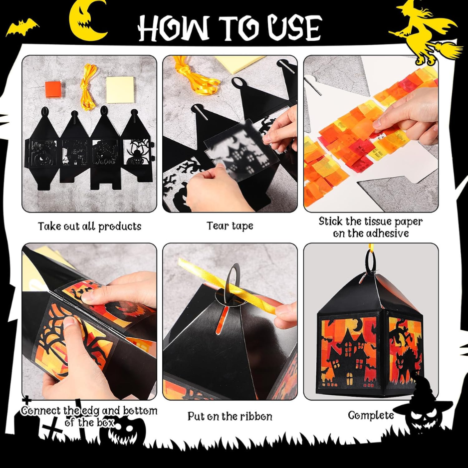 16 Sets Halloween Lanterne Artisanat Set Suncatchers Tissu papier bricolage bricolage bricolage sorcellerie Ca