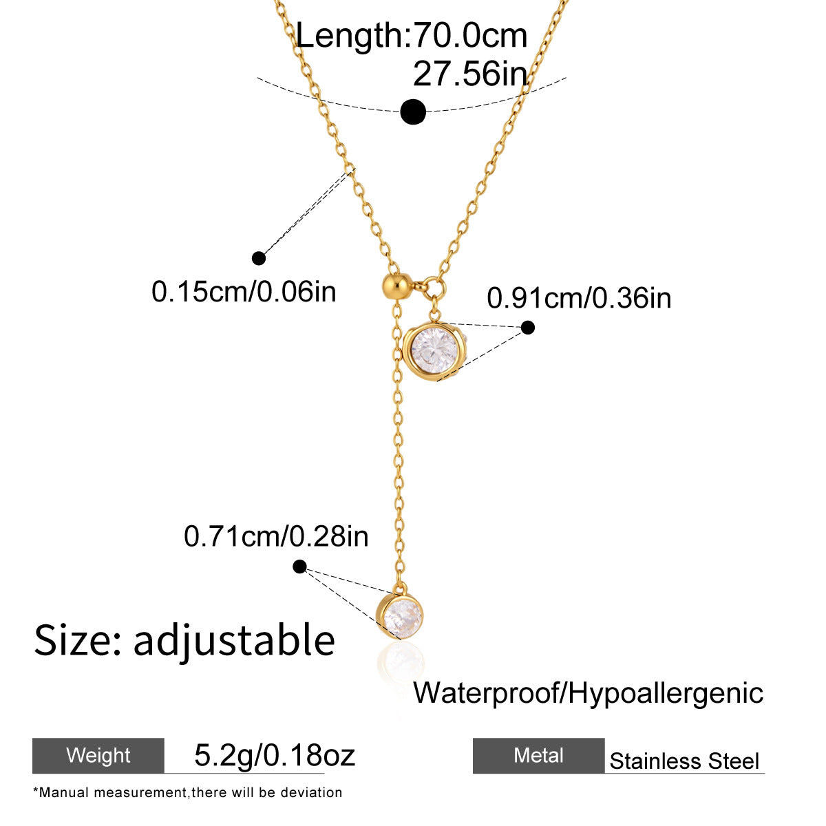 Collier long en acier titane à chaîne de traction réglable