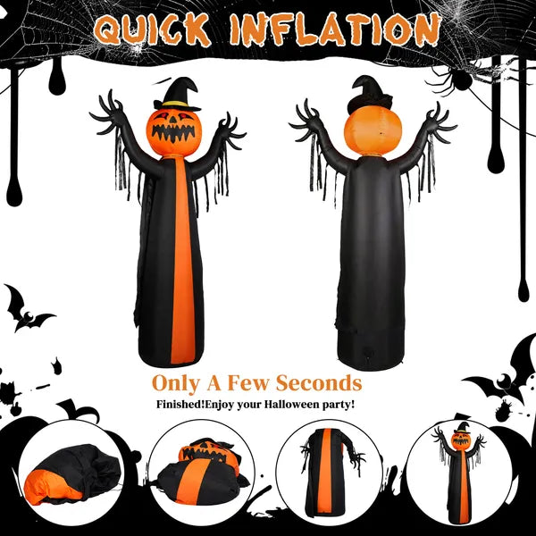 Décor gonflable d'Halloween de 10 pieds avec Ghost de citrouille rotative à cape