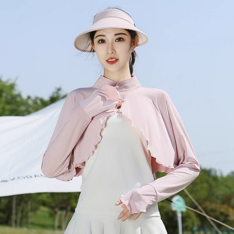 Ice-silk Châle à manches une pièce Cape Femmes Vêtements d'extérieur d'été Veste courte