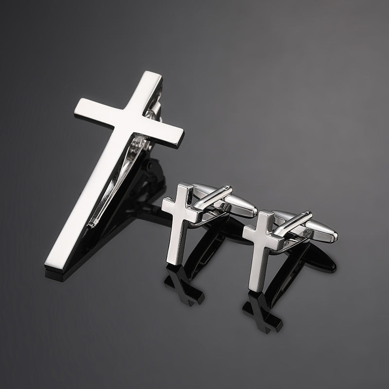 Clip en or argent noir Croix carré brossé
