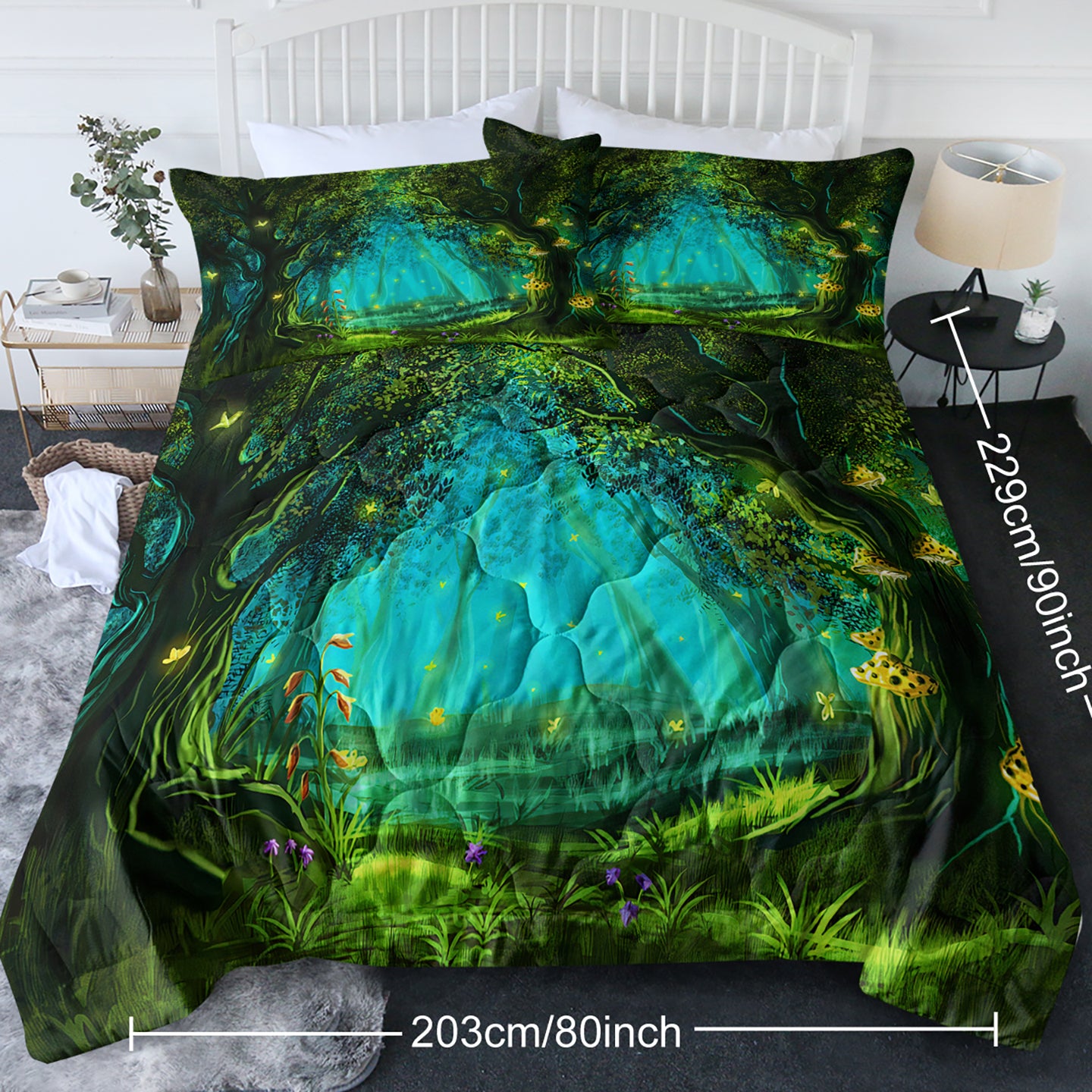 3pcs Green Light Forest Comforter Set Natural Comfort Bedding Couette Jeu Summer Quilt Set