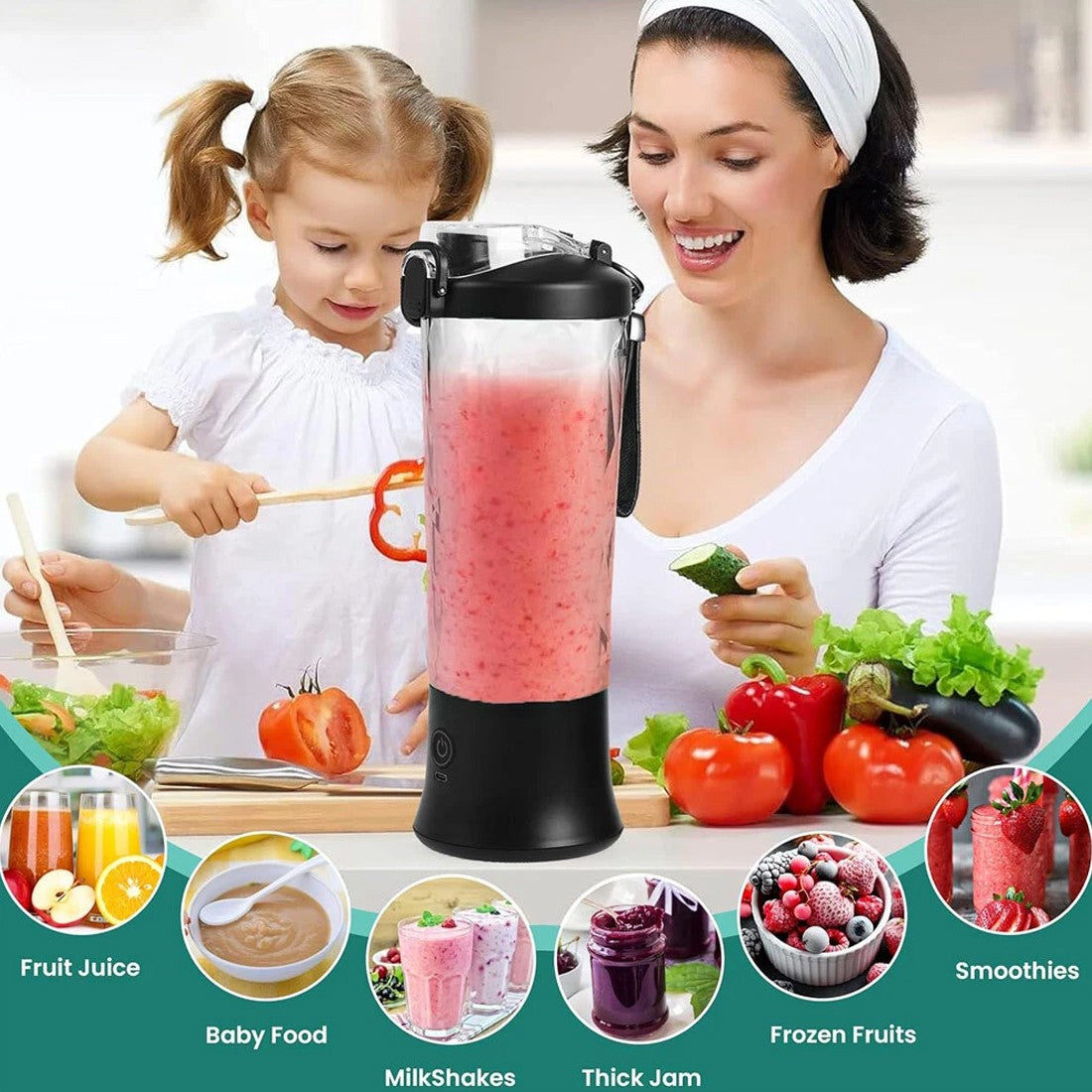 Mélangeur portable 600ML Mélangeurs personnels pour Shakes Smoothie Maker Juicer de fruits