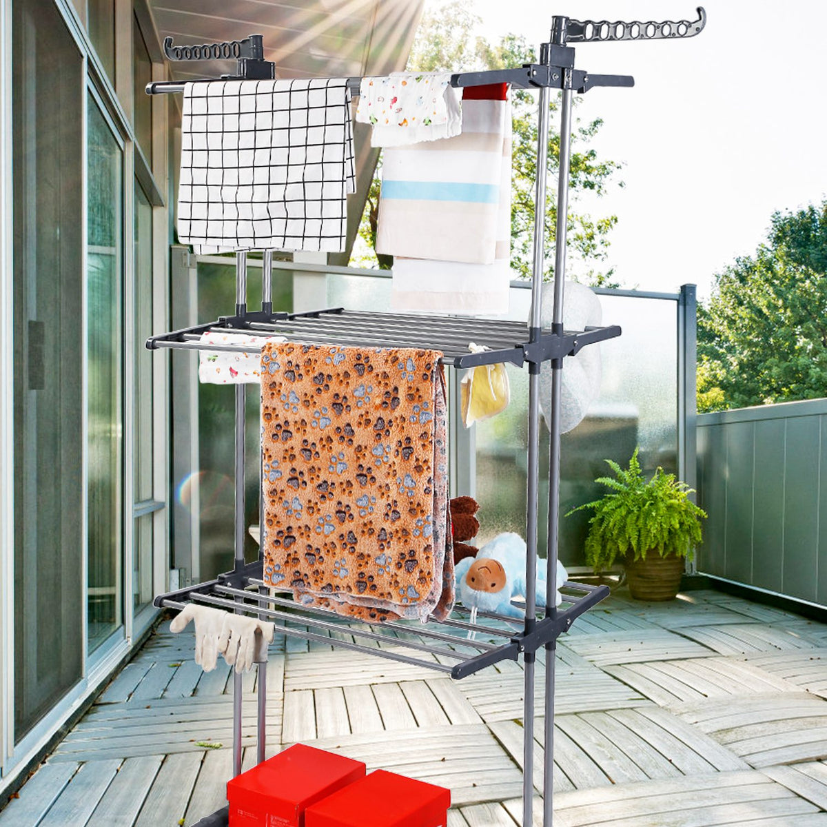 1Pc Vêtements Séchage Rack Rolling Lave-linge Collapsible Suspension rail Shelve Wardrob