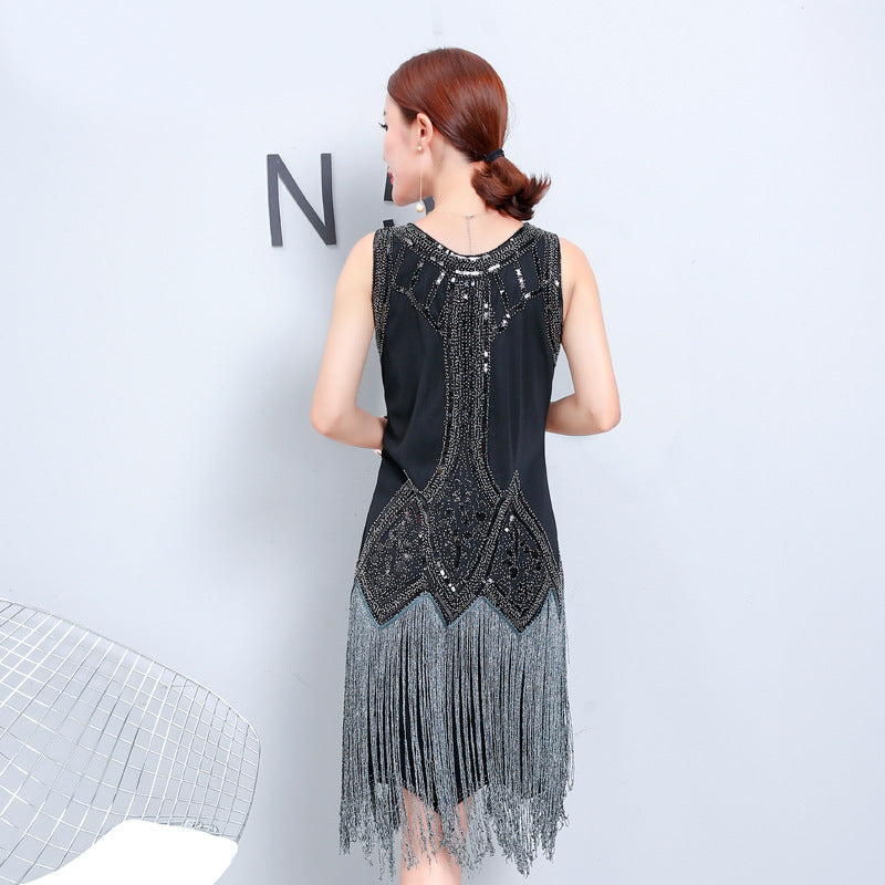 Robe Retro Sequined Élégante Tassel Sans manches